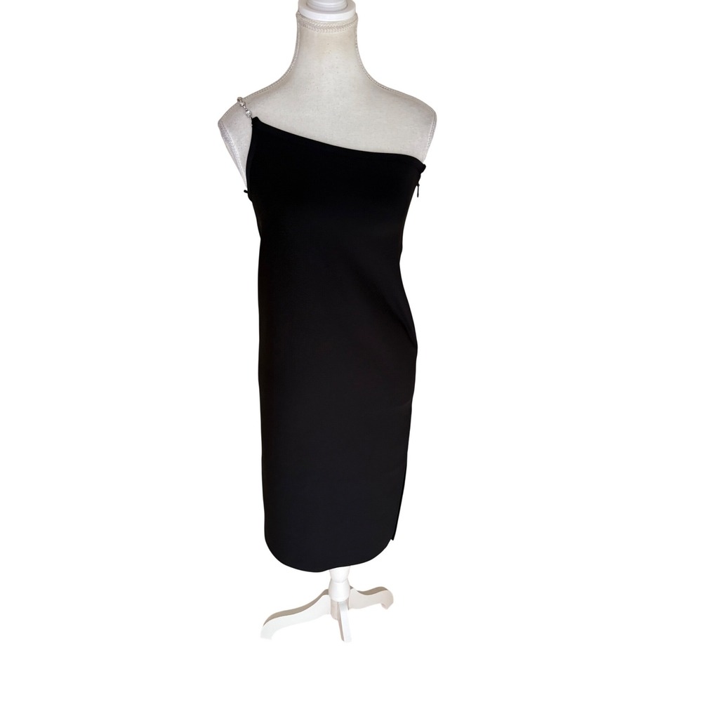 ALIEVA‎ Black Chain Strap Bodycon Midi Dress Size Medium